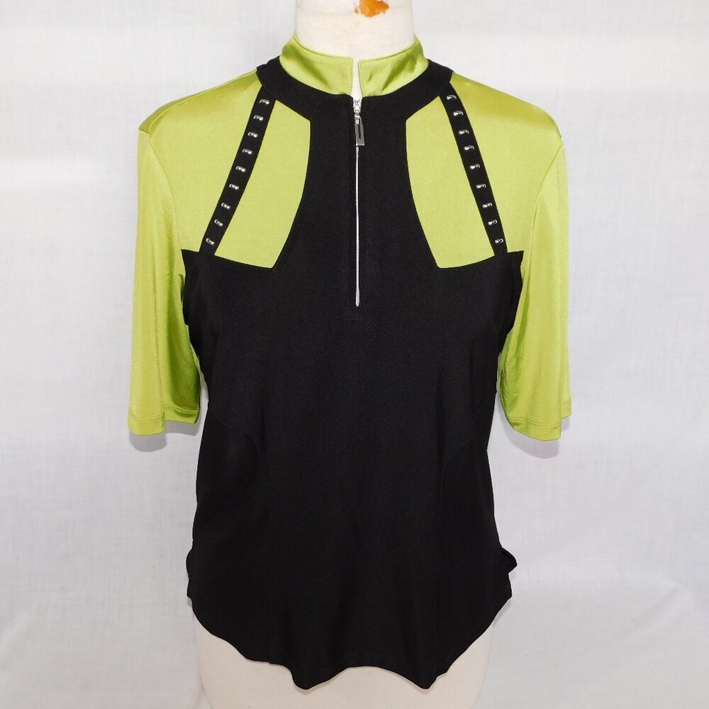 Jamie Sadock Golf Polo Shirt Black Green 1//4 zip mock neck studded Womens M